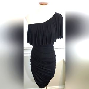 Bailey 44 Black Barbados Fully Ruched One Shoulder Dress NWT